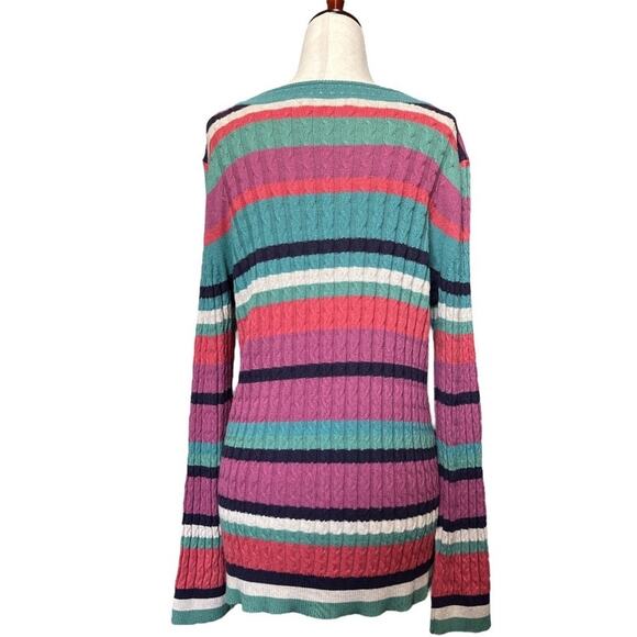 Soft Surroundings Cable Knit Silk Cashmere Blend Striped Sweater Top Crochet M - Picture 5 of 9